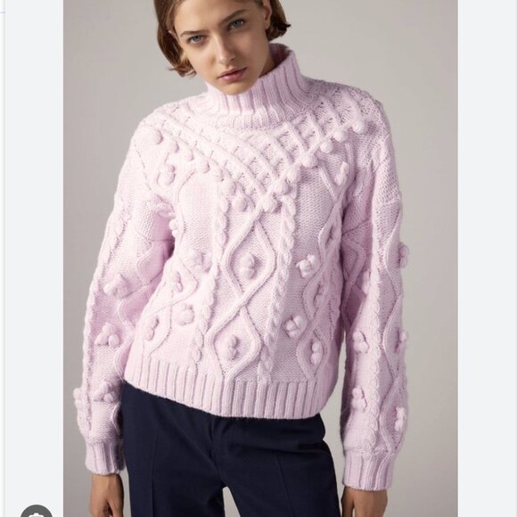 Zara Knit Pom Pom Turtleneck Sweater Light Pink Blogger Fav Size Large - Picture 5 of 10